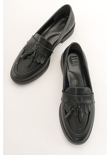 Lily Siyah Cilt Kadın Loafer