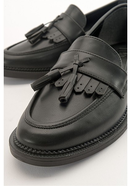 Lily Siyah Cilt Kadın Loafer