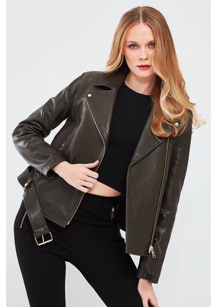 Melody Kadın Yeşil Biker Deri Ceket 24SGD5174VE fiyatları