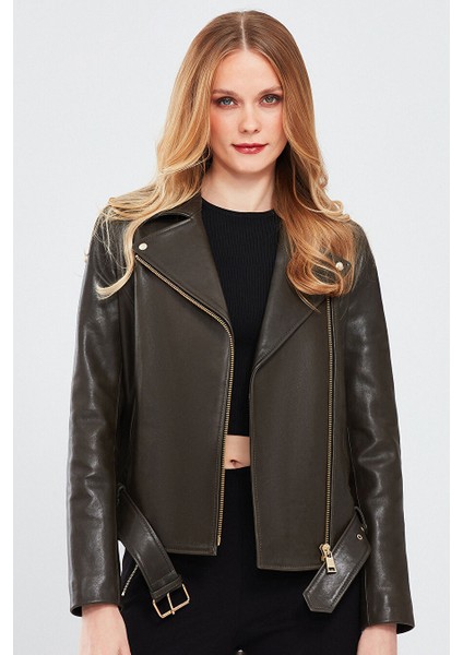 Melody Kadın Yeşil Biker Deri Ceket 24SGD5174VE modelleri