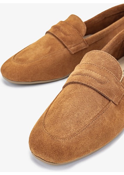 Maxii Kadın Taba Süet Hakiki Deri Loafer Ayakkabı