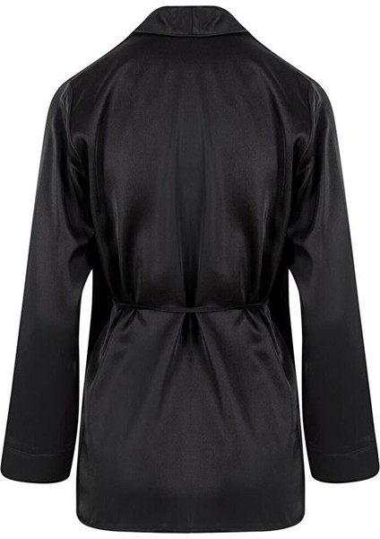 Anvelop Kapama Saten Pijama Ceket - Siyah