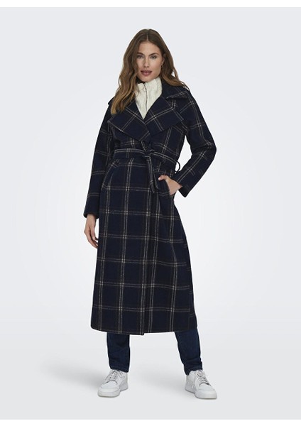 Lacivert Kadın Kaban Onlpatrıcıa Check Wool Coat Otw