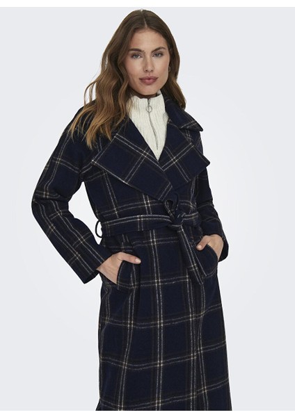 Lacivert Kadın Kaban Onlpatrıcıa Check Wool Coat Otw