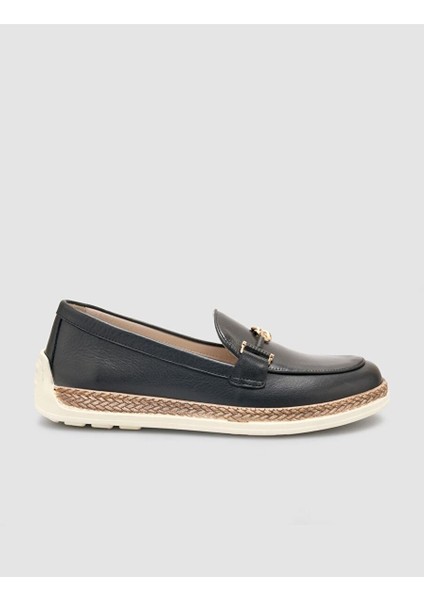 %100 Hakiki Deri Siyah Kadın Loafer