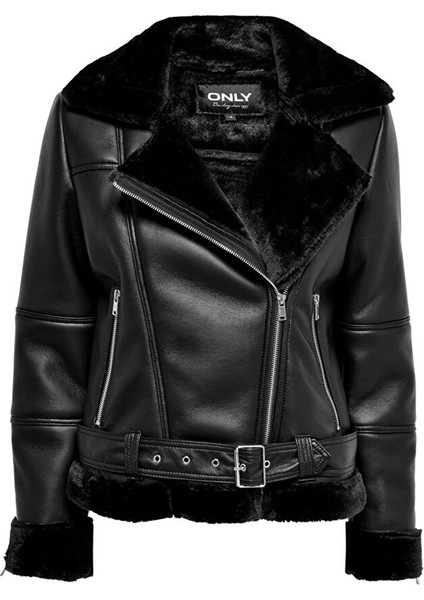 Kürk Detaylı Siyah Kadın Mont 15260002