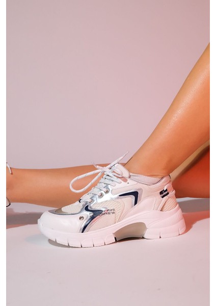 Duja Beyaz Gümüş Multi Fileli Kadın Kalın Taban Spor Sneakers fiyatları