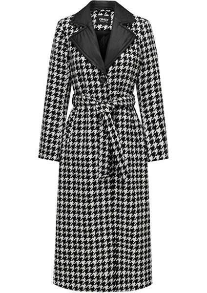Siyah Kadın Kaban Onlnewrıta Houndtooth Coat Otw