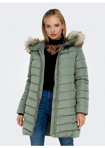 Açık Yeşil Kadın Kaban Onlellan Quılted Hood Fur Coat cc O indirimleri
