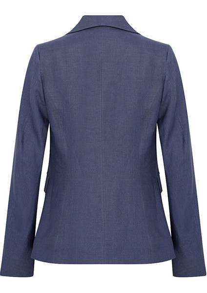 Keten Navy Blazer Ceket Ipek Astarlı
