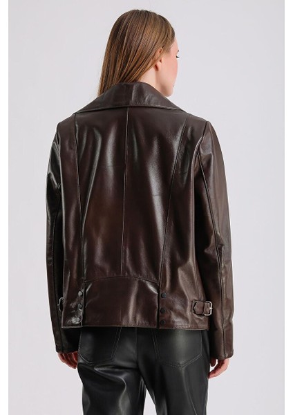 Billie Kadın Siyah Deri Biker Ceket