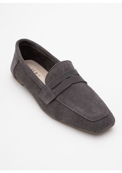 Morne Füme Süet Hakiki Deri Kadın Loafer Ayakkabı