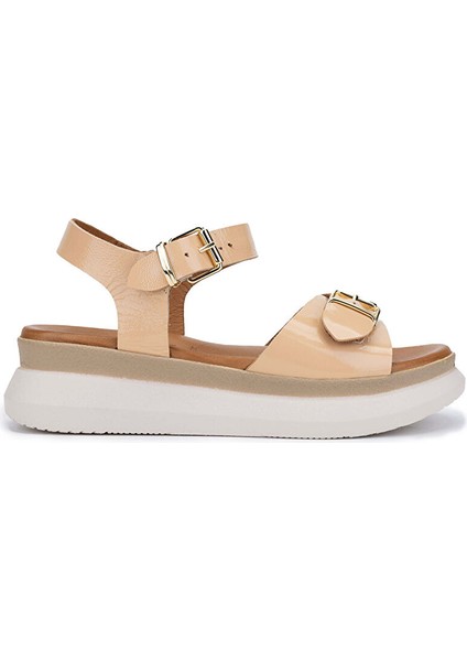 Kadın Hakiki Deri Camel Rugan Düz Sandalet