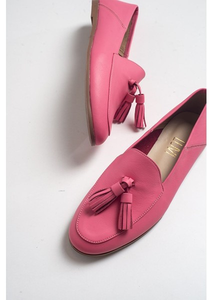 Pembe Kadın Deri Loafer 63-F04