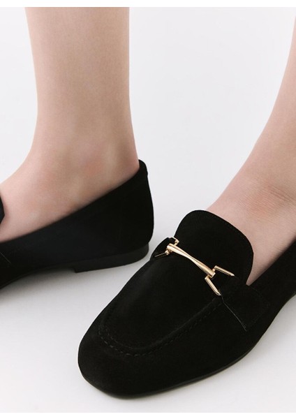 Kadın Deri Siyah Tokalı Loafer modelleri