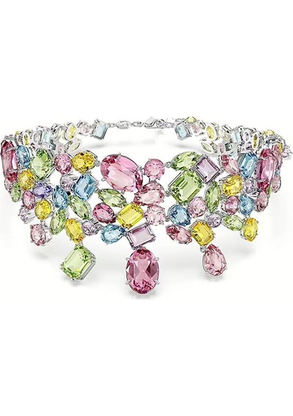 Kolye Gema Choker, Mixed Cuts, Multicolored, Rhodium Plated