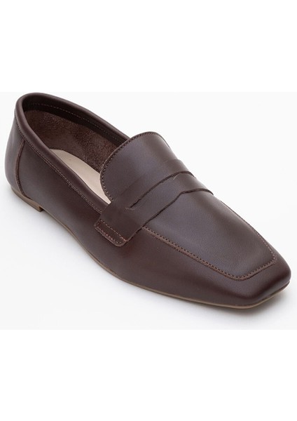 Morne Kahverengi Cilt Hakiki Deri Kadın Loafer Ayakkabı modelleri