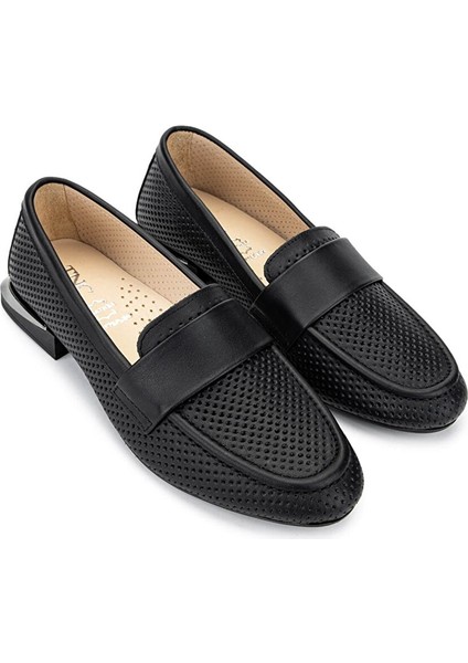 Kadın Hakiki Deri Siyah Loafer Ayakkabı