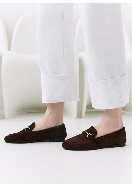 Kadın Deri Kahve Tokalı Loafer