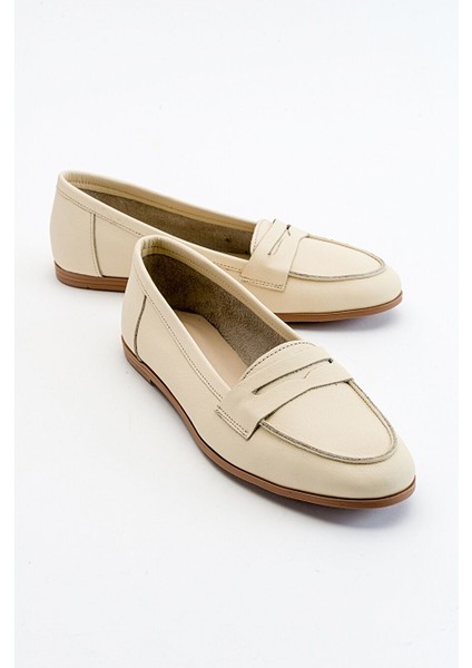 Bej Kadın Deri Loafer 63-F02
