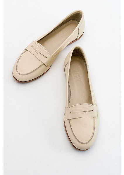 Bej Kadın Deri Loafer 63-F02 fırsatları