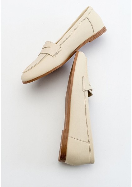 Bej Kadın Deri Loafer 63-F02 indirimleri