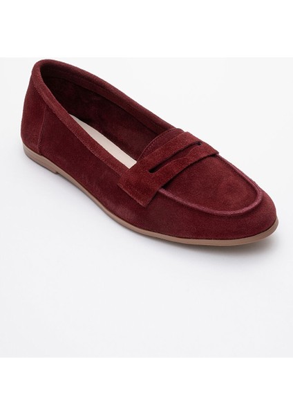 F02 Bordo Süet Hakiki Deri Kadın Loafer Ayakkabı modelleri