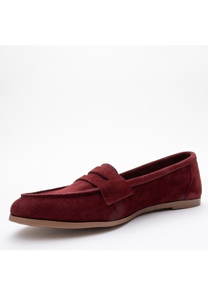 F02 Bordo Süet Hakiki Deri Kadın Loafer Ayakkabı fırsatları