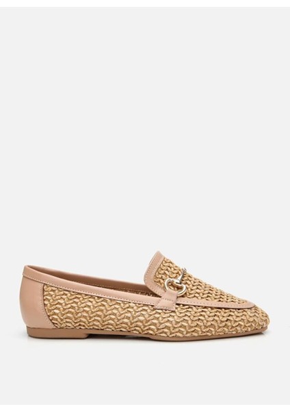 Kadın Bej Hasır Detaylı Tokalı Loafer