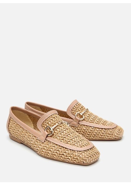 Kadın Bej Hasır Detaylı Tokalı Loafer