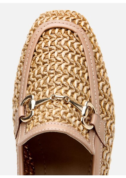 Kadın Bej Hasır Detaylı Tokalı Loafer