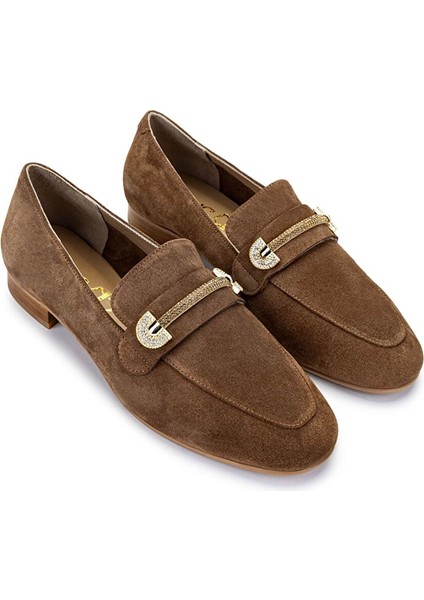 Kadın Hakiki Deri Tütün Süet Loafer Ayakkabı