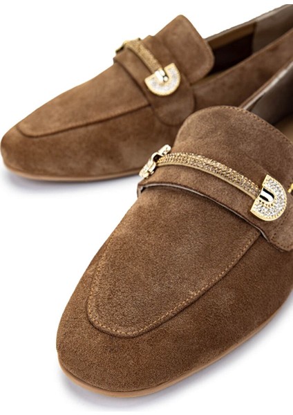 Kadın Hakiki Deri Tütün Süet Loafer Ayakkabı
