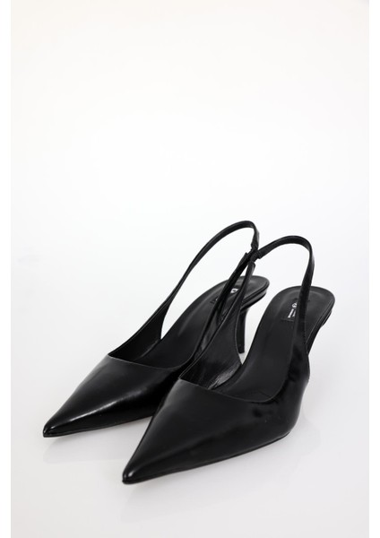 Siyah Sivri Burun Slingback 25149