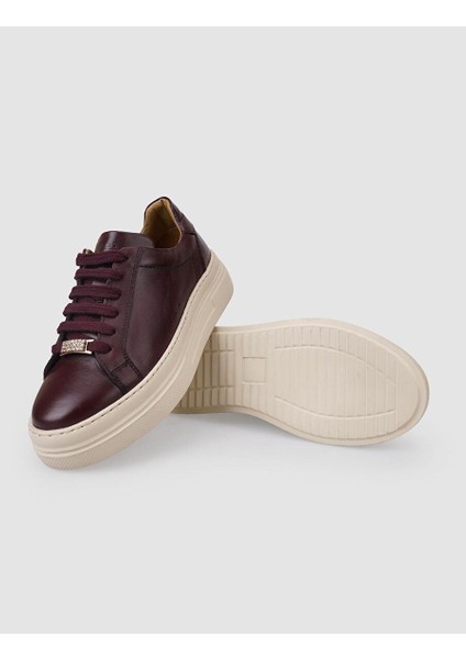 %100 Hakiki Deri Bordo Bağcıklı Kadın Sneaker fırsatları