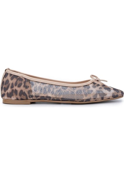Kadın Deri & Tekstil Bej Leopar Babet Ayakkabı