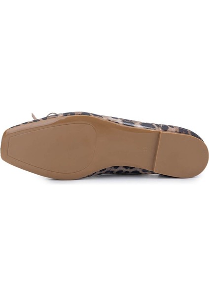 Kadın Deri & Tekstil Bej Leopar Babet Ayakkabı