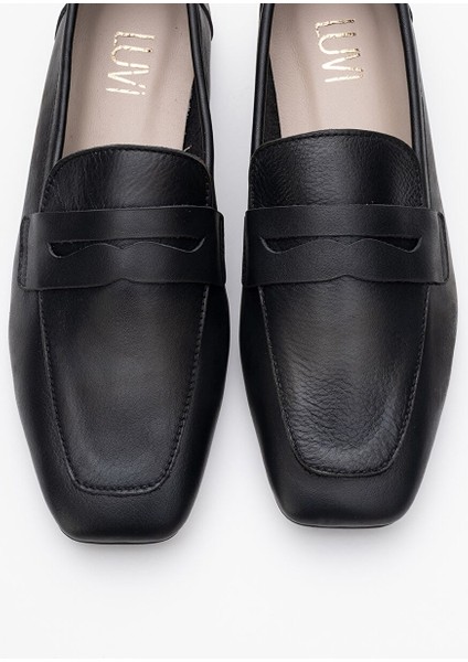 Morne Siyah Cilt Hakiki Deri Kadın Loafer Ayakkabı