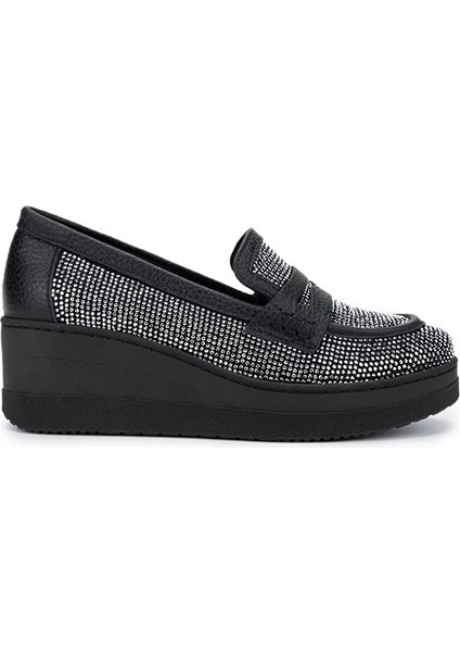 Kadın Hakiki Deri Beyaz Taşlı Loafer Ayakkabı