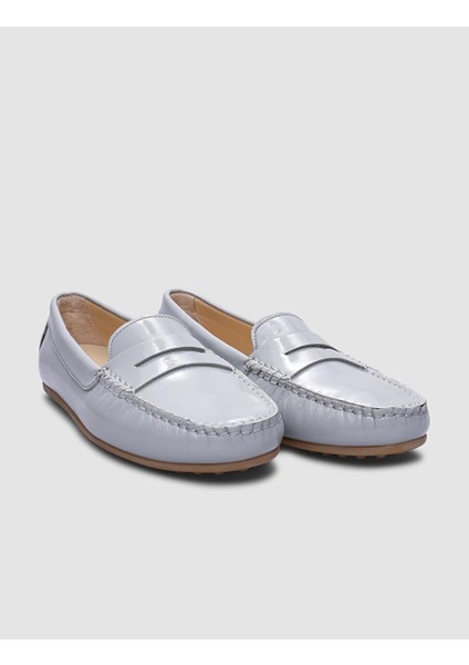 %100 Hakiki Deri Gri Rugan Kadın Loafer fiyatları