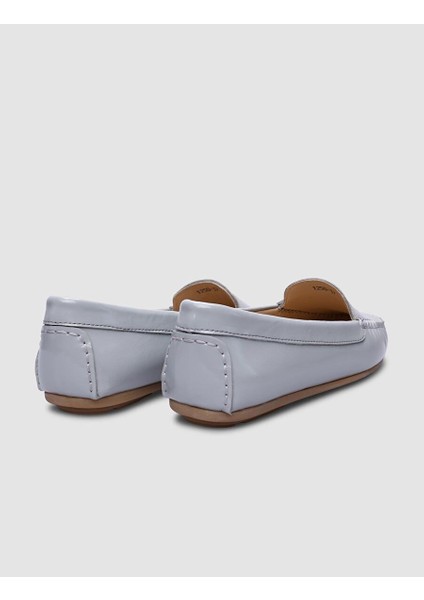 %100 Hakiki Deri Gri Rugan Kadın Loafer modelleri
