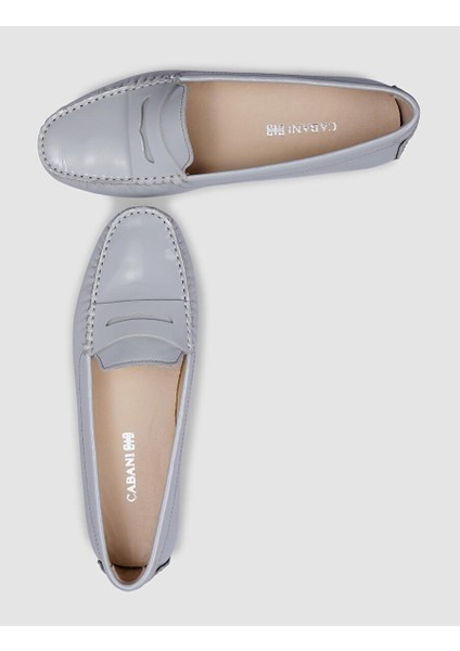 %100 Hakiki Deri Gri Rugan Kadın Loafer fırsatları