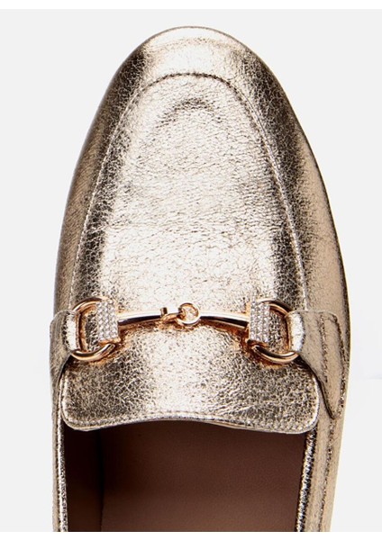 Kadın Gold Tokalı Şık Klasik Loafer fırsatları