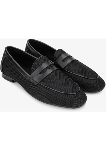 Topy Kadın Siyah/siyah Deri & Tekstil Loafer Ayakkabı