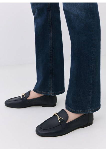 Kadın Deri Lacivert Tokalı Loafer modelleri