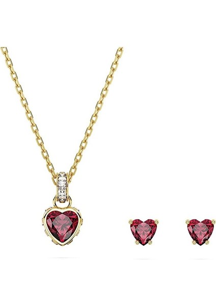 Kolye Küpe Set Chroma Set, Heart, Red, Gold-Tone Plated