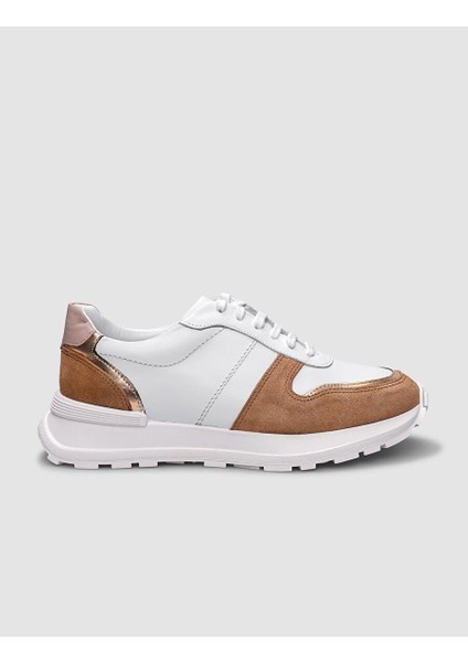 Beyaz-Kahverengi Kadın Deri Sneaker 124656S