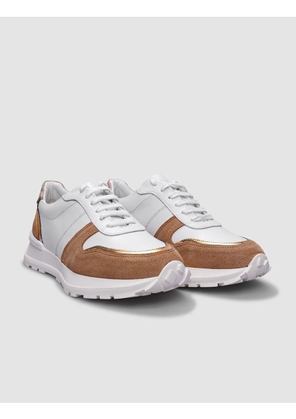 Beyaz-Kahverengi Kadın Deri Sneaker 124656S fiyatları