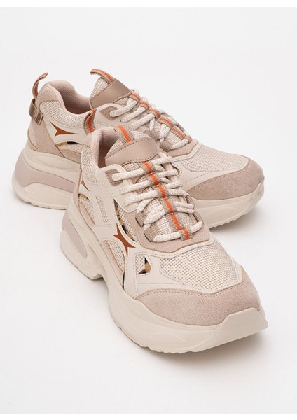 Marron Bej Desenli Kadın Spor Sneakers