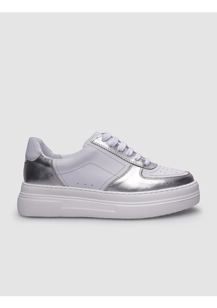 %100 Hakiki Deri Beyaz Bağcıklı Kadın Sneaker